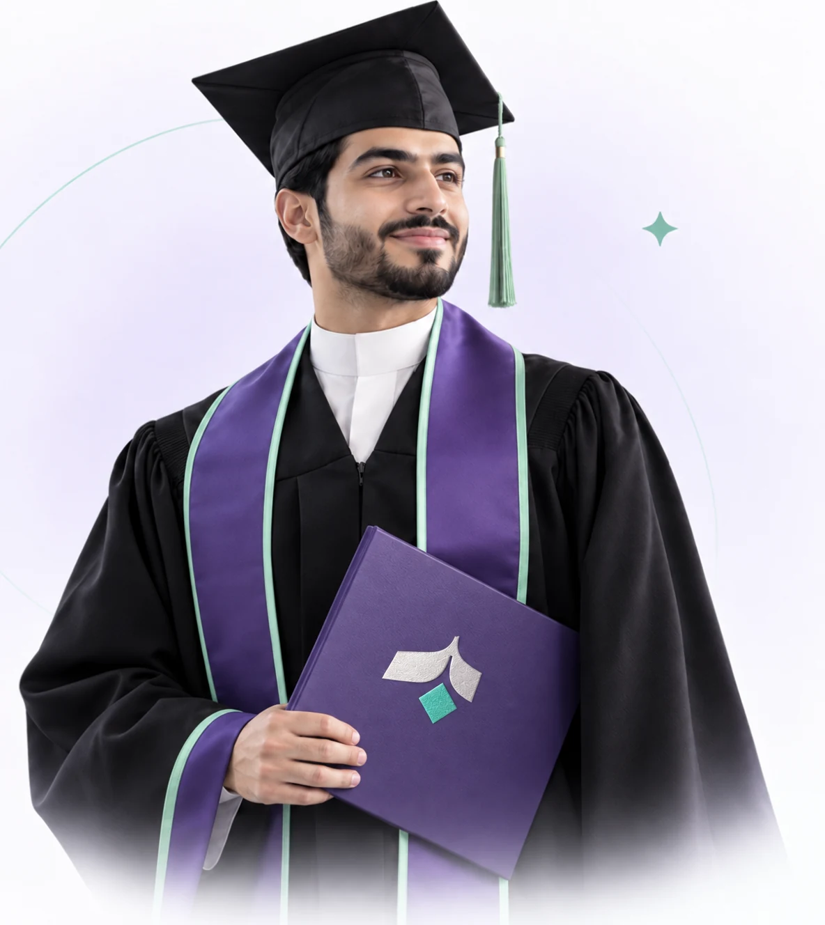 خريج يحمل ملف شهادة بشعار بيان